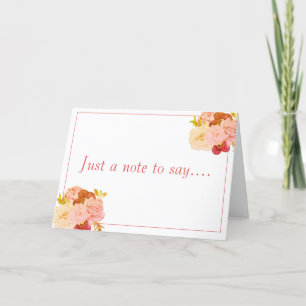 Peach pink Floral Bouquet Just A Note Thank You Card