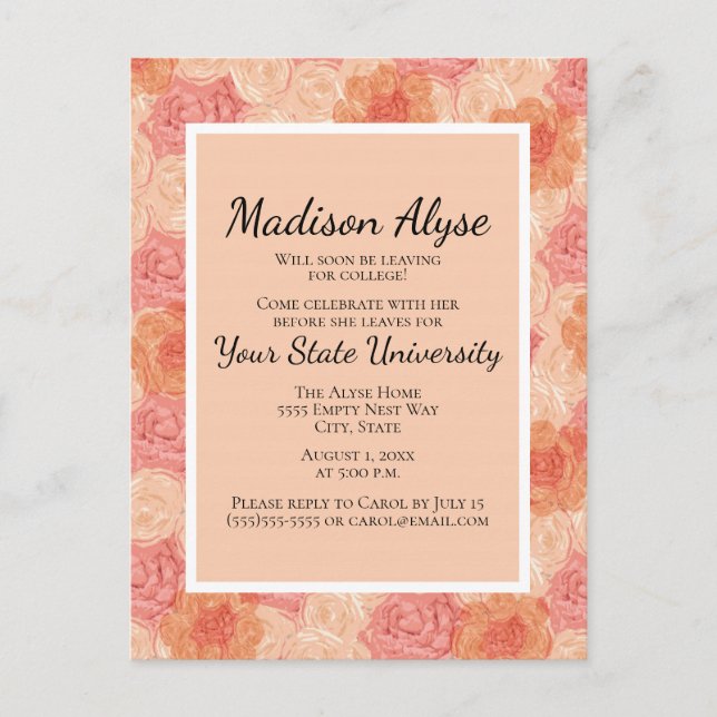 Peach  Pink Floral College Trunk Party Invitation (Front)