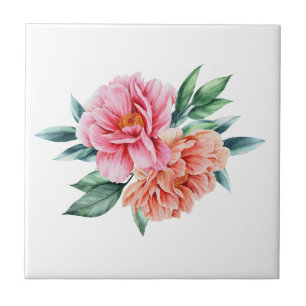 Peach Pink Floral Peonies Kitchen Bathroom Remodel Tile