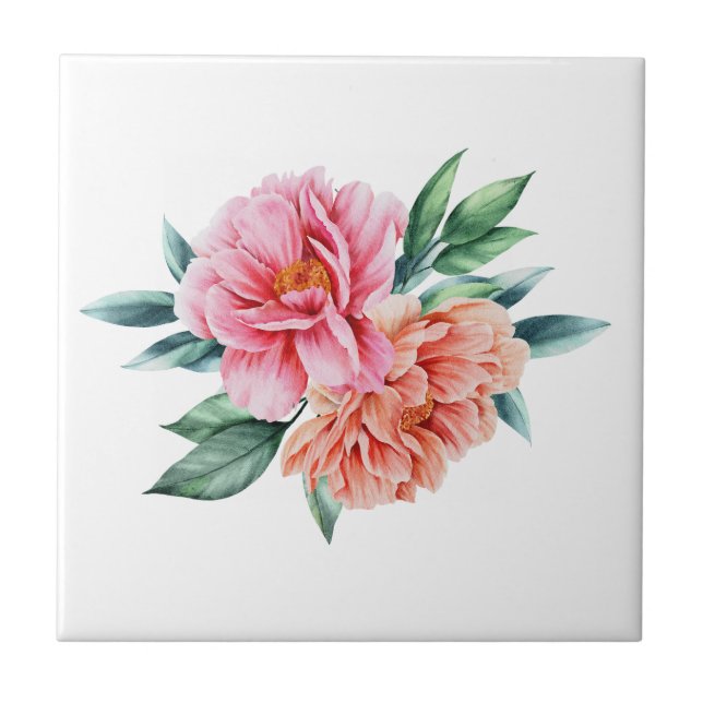 Peach Pink Floral Peonies Kitchen Bathroom Remodel Tile (Front)