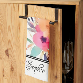 Peach & Pink Floral Personalised  Tea Towel