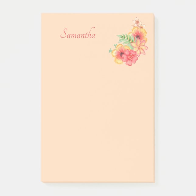 Peach Pink Flower Personalised 4x6 Post-it Notes (Front)
