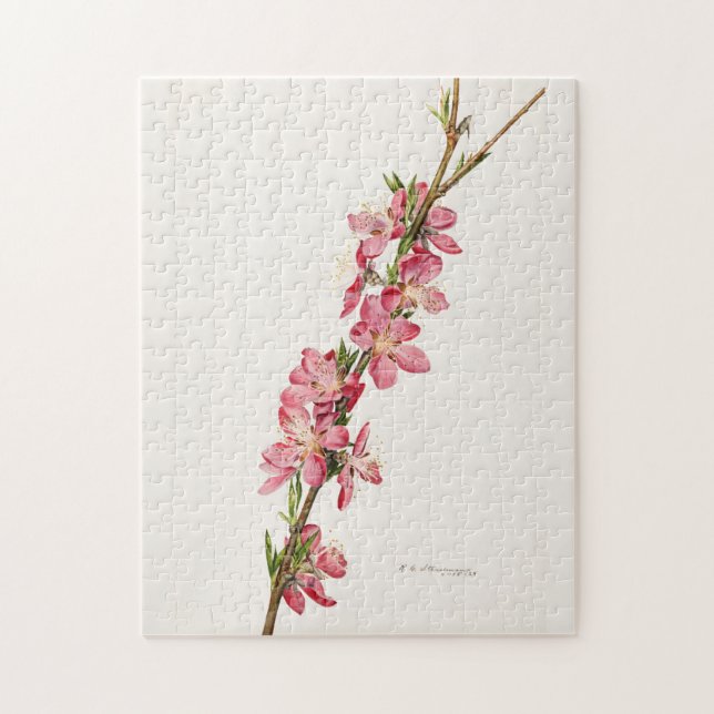 Peach Pink Flowers Watercolor Painting Jigsaw Puzzle (Vertical)