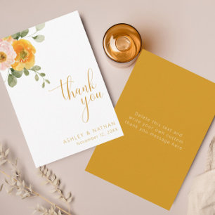 Peach Pink Garden Bouquet Wedding Thank You Card