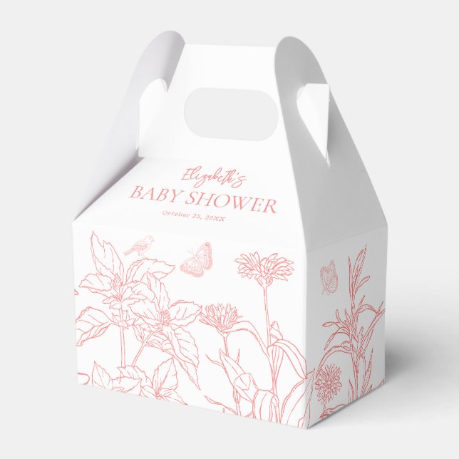 Peach Pink Garden Chinoiserie Baby Shower  Favour Box (Front Side)
