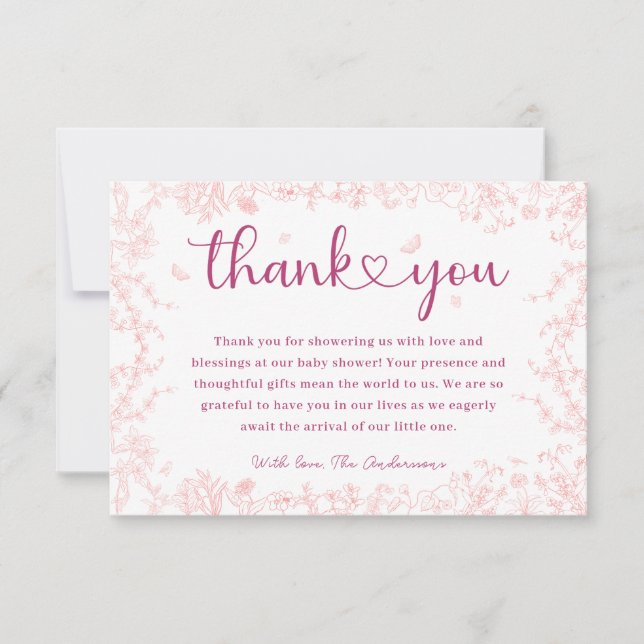 Peach Pink Garden Chinoiserie Baby Shower  Thank You Card (Front)