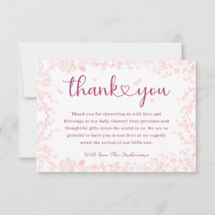 Peach Pink Garden Chinoiserie Baby Shower  Thank You Card
