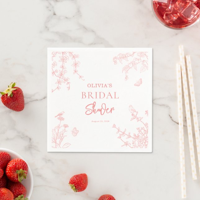 Peach Pink Garden Chinoiserie Bridal Shower Napkin (Insitu)