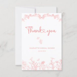 Peach Pink Garden Chinoiserie Bridal Shower Thank You Card
