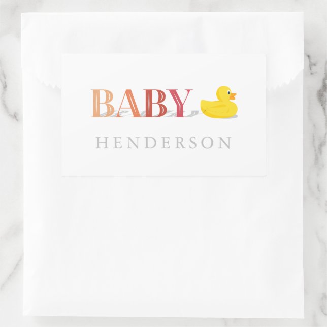 Peach Pink Girl Rubber Duck Baby Shower Favour Rectangular Sticker (Bag)