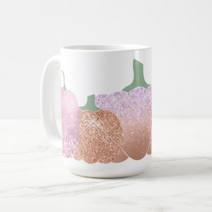 PEACH & PINK GLITTER LOOK AUTUMN PUMPKINS COFFEE MUG
