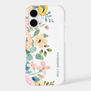 Peach Pink Grey Botanical Watercolor Floral Border