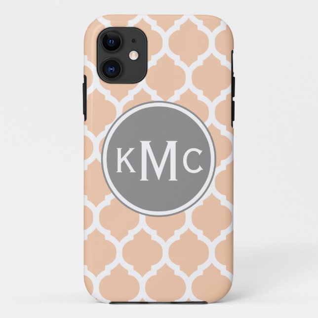 Peach Pink Grey Moroccan Lattice Case-Mate iPhone Case (Back)