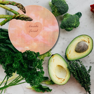 Peach & Pink Heart & Sky Bilingual "Amada" "Loved" Cutting Board