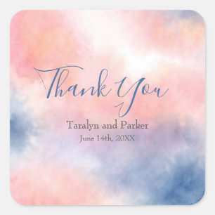 Peach Pink Indigo Abstract Watercolor Square Sticker