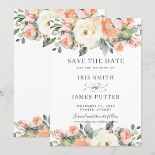 Peach Pink Ivory Floral Wedding Save the Date Card