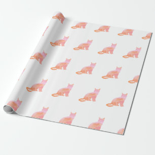 Peach Pink Kitty Pattern Wrapping Paper