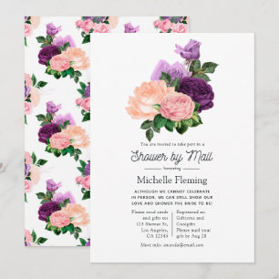 Peach Pink & Lavender Purple Floral Shower by Mail Invitation