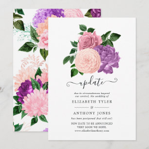Peach Pink & Lavender Purple Floral Wedding Update Invitation