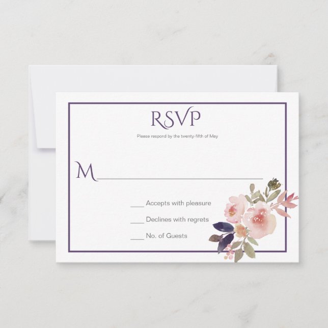 Peach Pink Lavender Purple Wildflowers RSVP Card (Front)