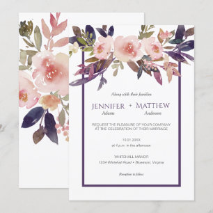 Peach Pink Lavender Watercolor Flowers Invitations
