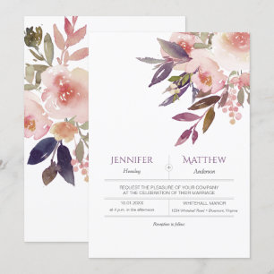 Peach Pink Lavender Watercolor Wedding Invitations