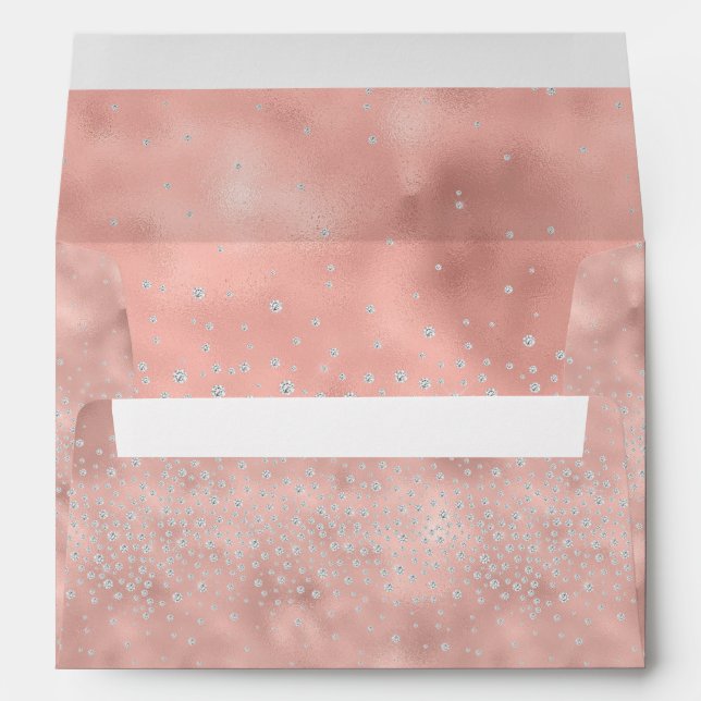 Peach Pink Metallic Glitter Chic Modern Elegant Envelope (Back (Bottom))