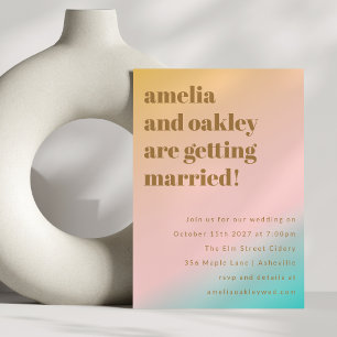 Peach Pink Mint Gradient Bold Modern Wedding Names Invitation