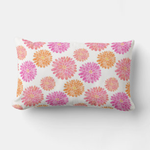 Peach Pink Orange Watercolor Zinnia Pattern Lumbar Cushion