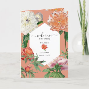 Peach Pink Peonies Wedding Order of Service Programme