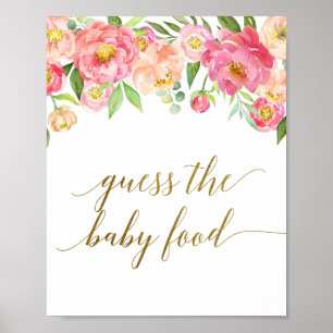 Peach & Pink Peony Flower Guess the Baby Food Sign