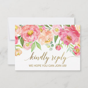 Peach & Pink Peony Flowers Song Request RSVP Card