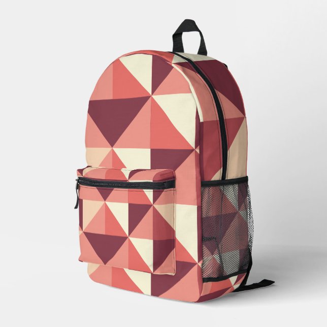 Peach Pink Purple Triangle Geometric Printed Backpack (Back Corner Right)