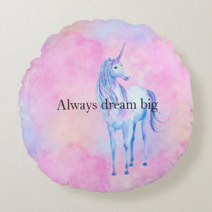 Peach Pink Purple Unicorn Round Cushion