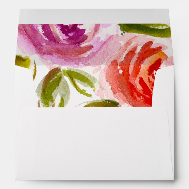 Peach Pink Red Watercolor Floral Wedding Envelope (Back (Bottom))