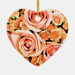 Peach pink rose bouquet ceramic tree decoration