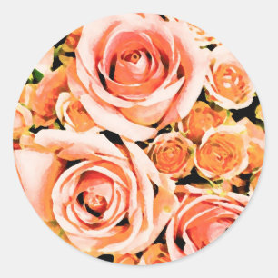 Peach pink rose bouquet classic round sticker