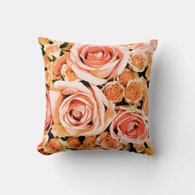 Peach pink rose bouquet cushion (Front)