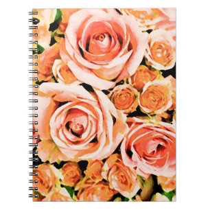Peach pink rose bouquet notebook