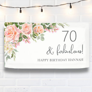 Peach   Pink Rose Floral 70th Birthday  Banner