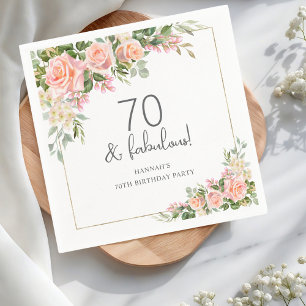 Peach Pink Rose Floral 70th Birthday Napkin