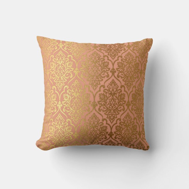 Peach Pink Rose Gold Damask Royal Luxury Decor Cushion (Front)