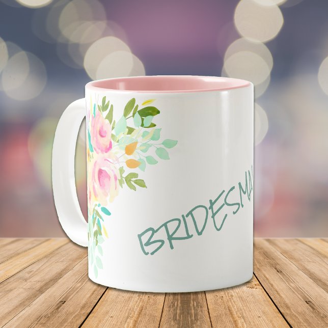 Peach Pink Roses Bridesmaid Wedding Two-Tone Coffee Mug (Creator Uploaded)