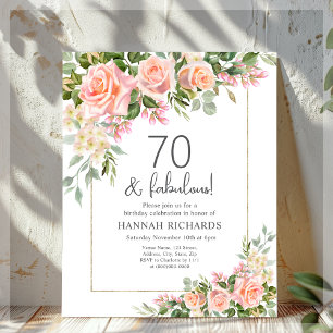 Peach Pink Roses Floral 70th Birthday Invitation