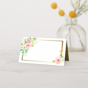 Peach Pink Roses Floral Wedding Place Card