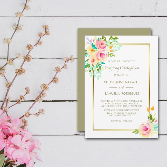 Peach Pink Roses on White Wedding Invitation (Creator Uploaded)