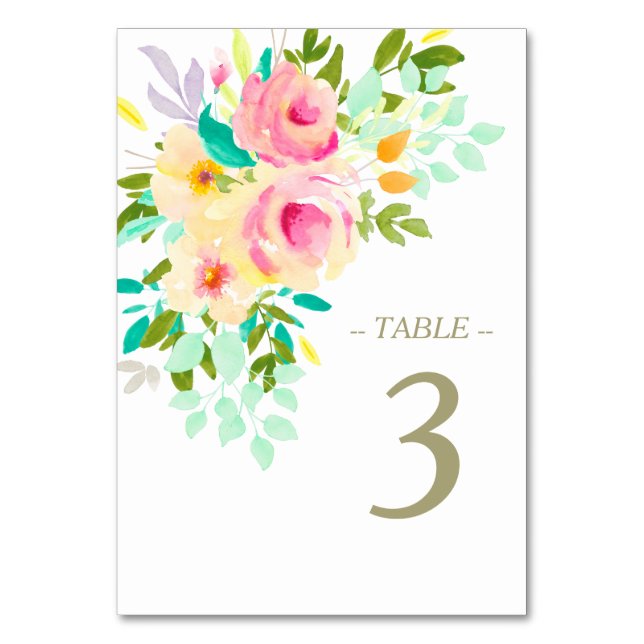 Peach Pink Roses on White Wedding Table Number (Front)