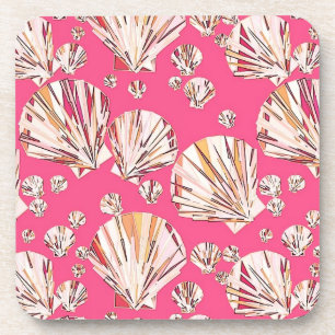 Peach, pink sea shells, coral pink background coaster