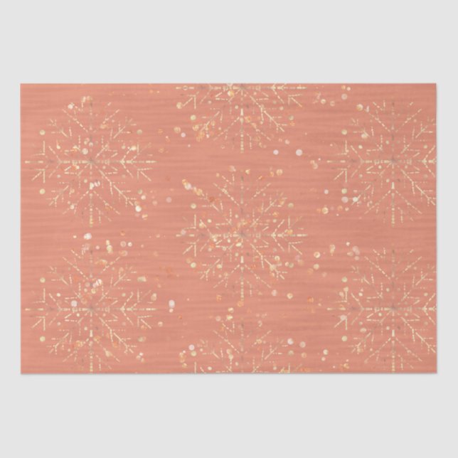 Peach Pink Snowflakes Christmas Tissue Paper (Front)