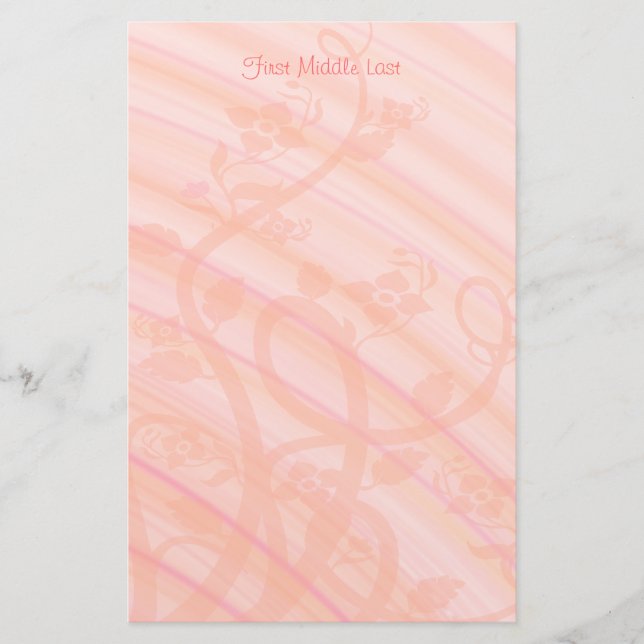 Peach Pink Spirals Flowers Personalised Template Stationery (Front)